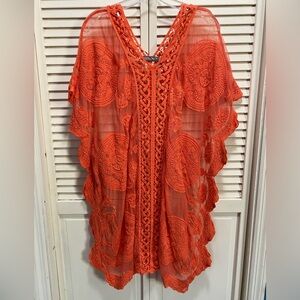 Accessory St‎ NY Orange Sheer/Lace Crochet Swim Cover-Up Size XL/2XL